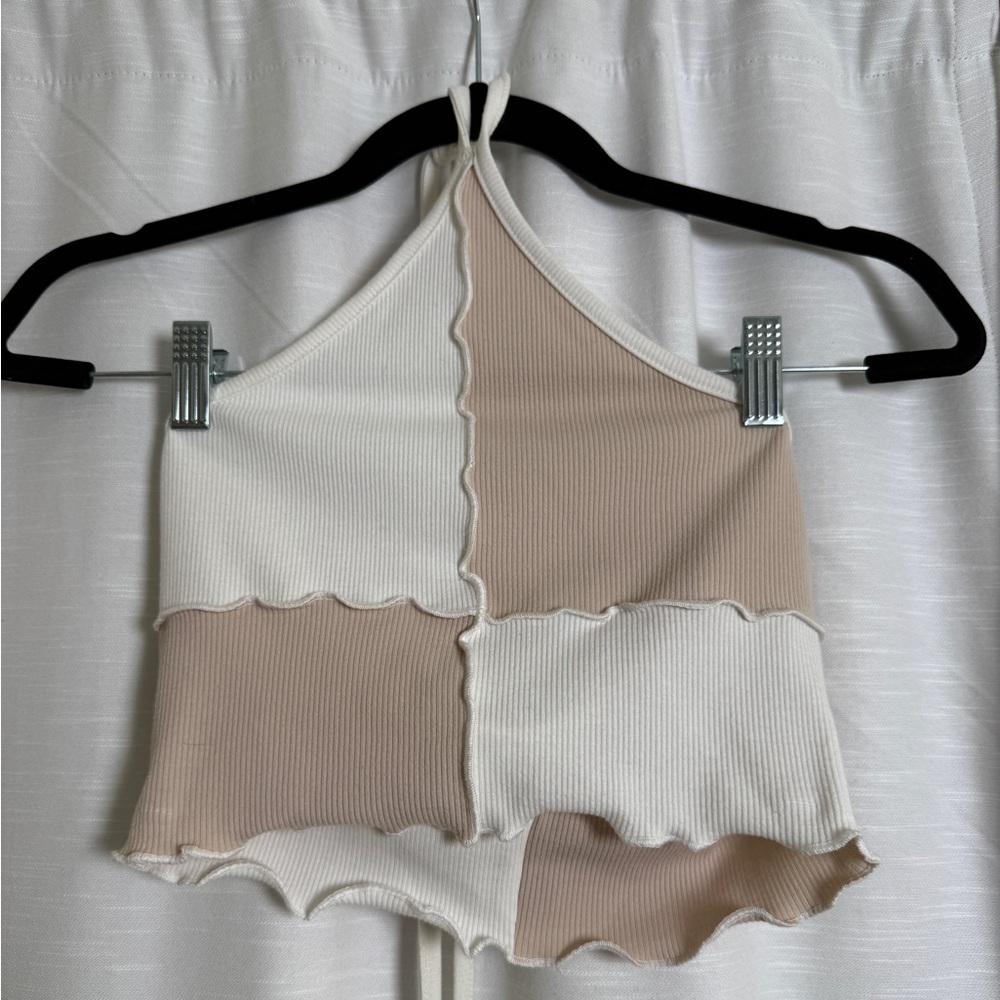 12th Tribe Patchwork Halter Crop Top Neutral Tank… - image 2